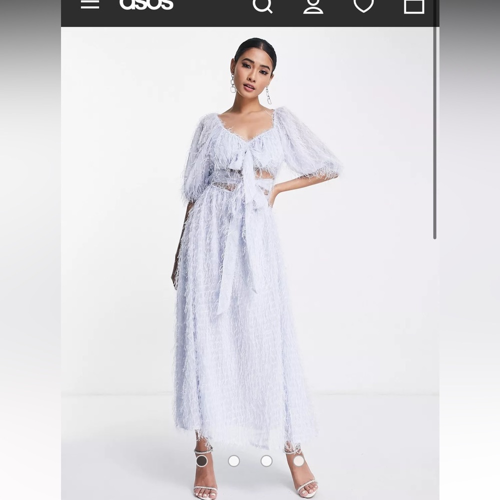 ASOS Design fluffy cut out midi dress in dusty blue size 6
